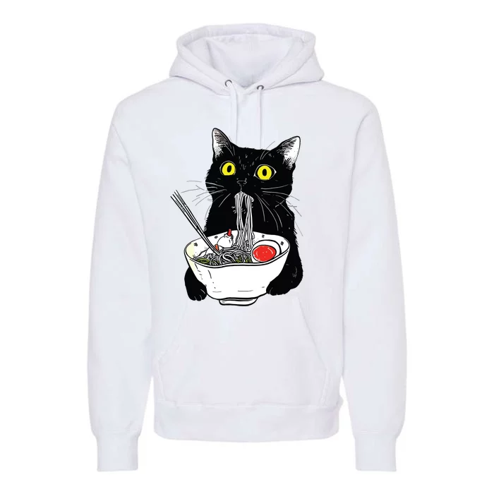 Funny Cat Eating Ramen Vintage Japanese Noodles Premium Hoodie