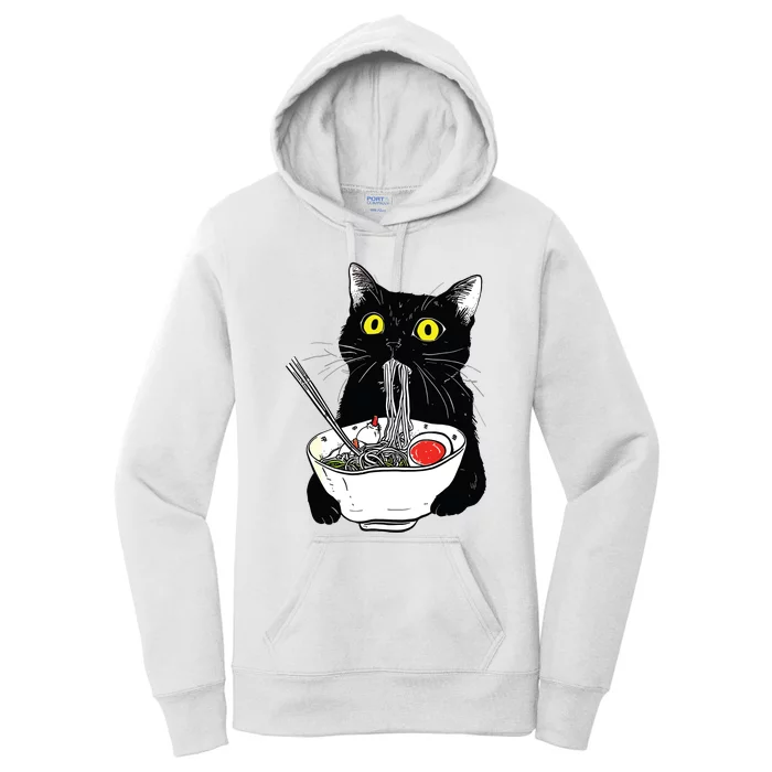 Funny Cat Eating Ramen Vintage Japanese Noodles Women's Pullover Hoodie