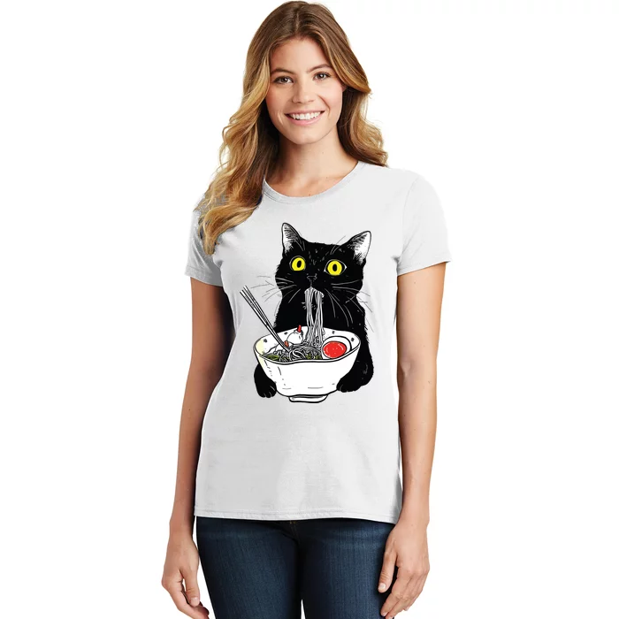 Funny Cat Eating Ramen Vintage Japanese Noodles Women's T-Shirt