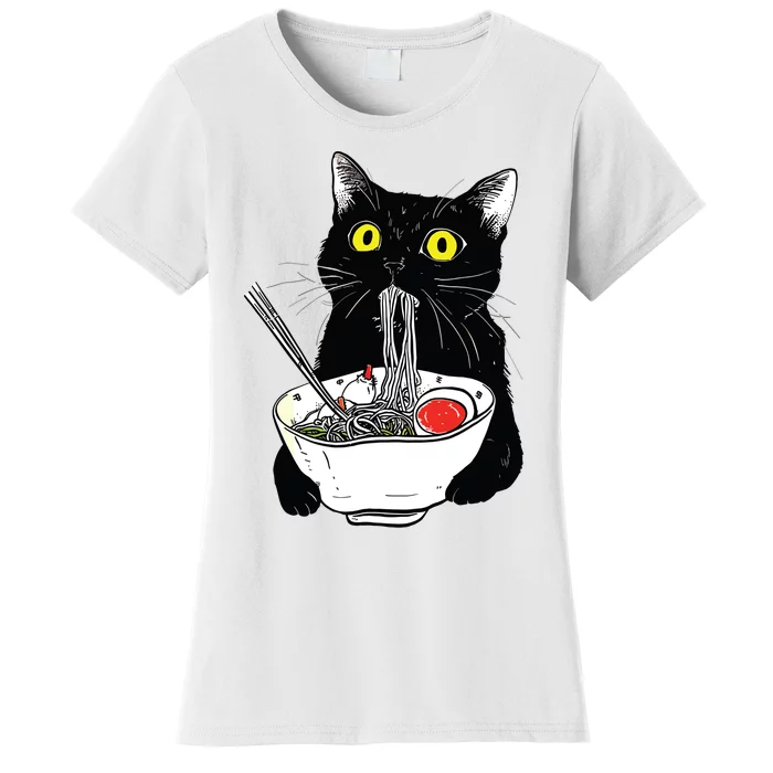 Funny Cat Eating Ramen Vintage Japanese Noodles Women's T-Shirt