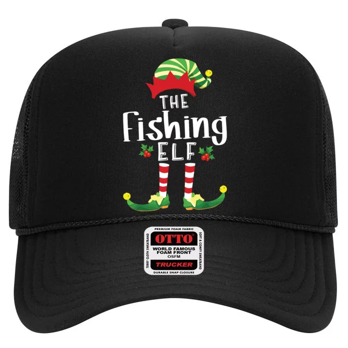 Fishing Christmas Elf Matching Pajama Xmas Party High Crown Mesh Trucker Hat