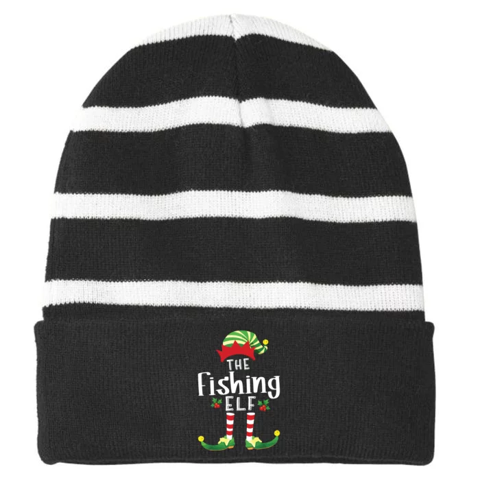 Fishing Christmas Elf Matching Pajama Xmas Party Striped Beanie with Solid Band