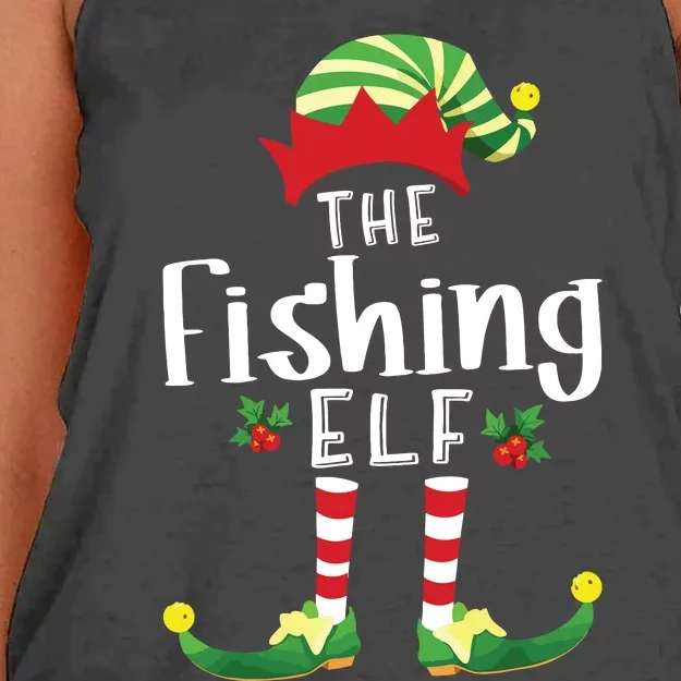 Fishing Christmas Elf Matching Pajama Xmas Party Women's Knotted Racerback Tank