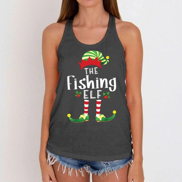 Fishing Christmas Elf Matching Pajama Xmas Party Women's Knotted Racerback Tank