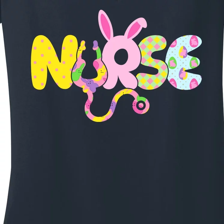 Funny Cute Easter Patterns Nurse Women's V-Neck T-Shirt