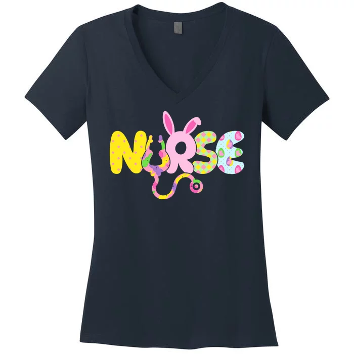 Funny Cute Easter Patterns Nurse Women's V-Neck T-Shirt