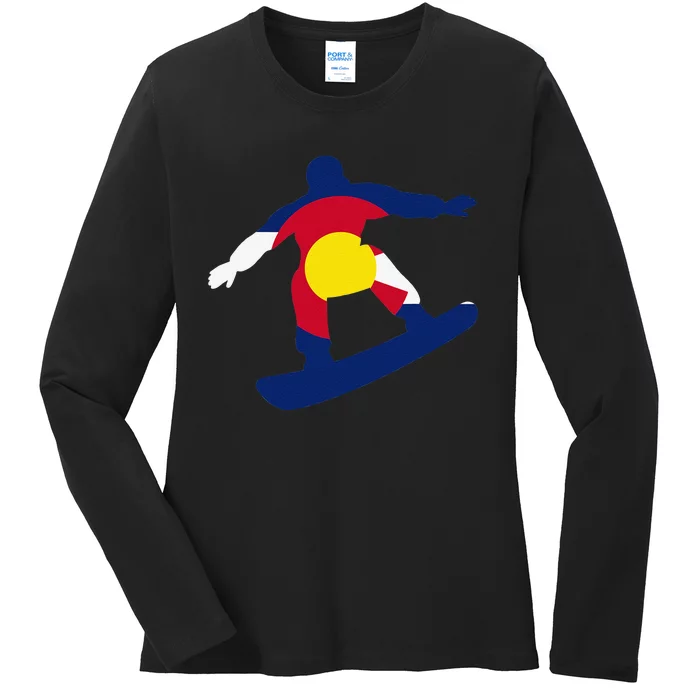 funny Colorado Flag Winter Snowboarding Ladies Long Sleeve Shirt