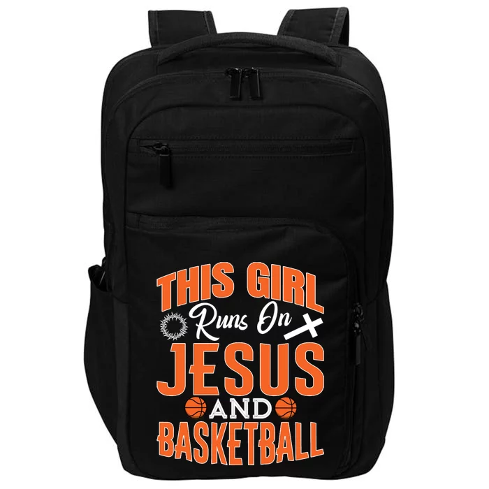 Funny Christian Faith This Girl Run On Jesus And Basketball Impact Tech Backpack