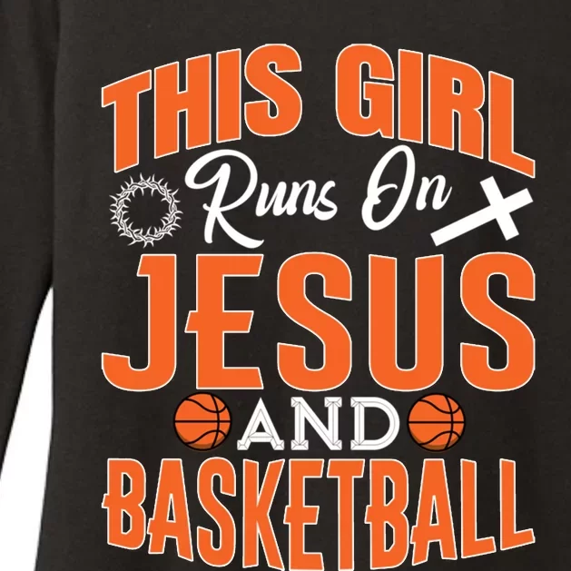 Funny Christian Faith This Girl Run On Jesus And Basketball Womens CVC Long Sleeve Shirt