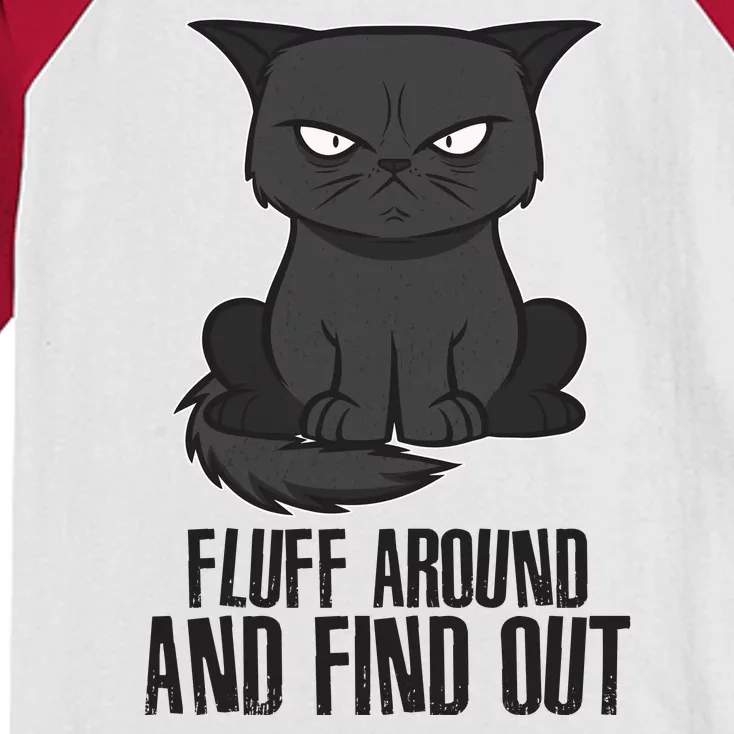 Funny Cat Fluff Around And Find Out Kids Colorblock Raglan Jersey