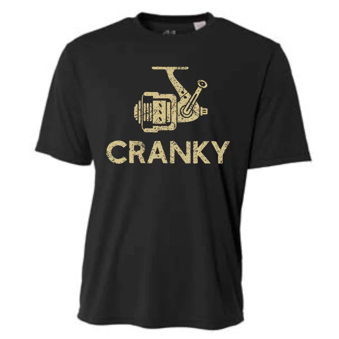 Funny Cranky Fishing Reel Pun Humor Fishermen Cooling Performance Crew T-Shirt