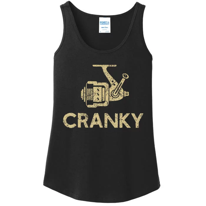 Funny Cranky Fishing Reel Pun Humor Fishermen Ladies Essential Tank