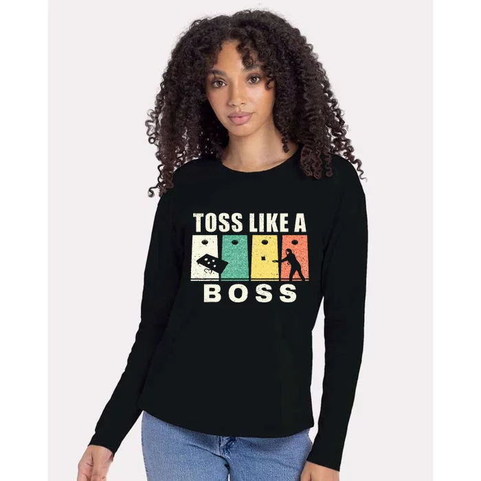 Funny Cornhole For Men Women Toss Like A Boss Dad Womens Cotton Relaxed Long Sleeve T-Shirt