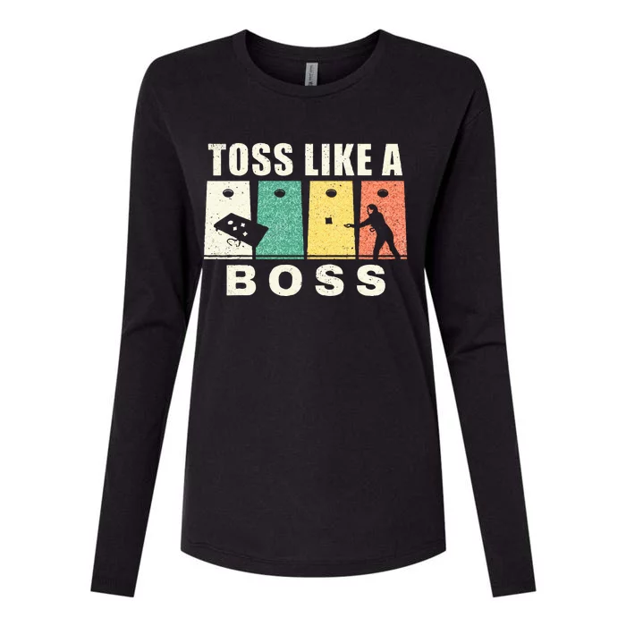 Funny Cornhole For Men Women Toss Like A Boss Dad Womens Cotton Relaxed Long Sleeve T-Shirt