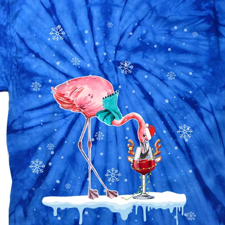 Funny Christmas Flamingo Hat Santa Wine Reindeer Ing Gift Tie-Dye T-Shirt