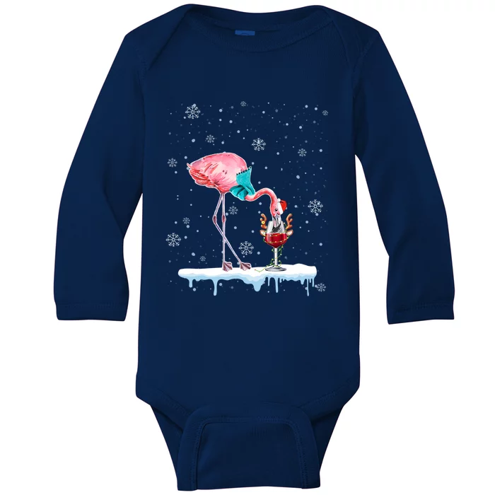 Funny Christmas Flamingo Hat Santa Wine Reindeer Ing Gift Baby Long Sleeve Bodysuit