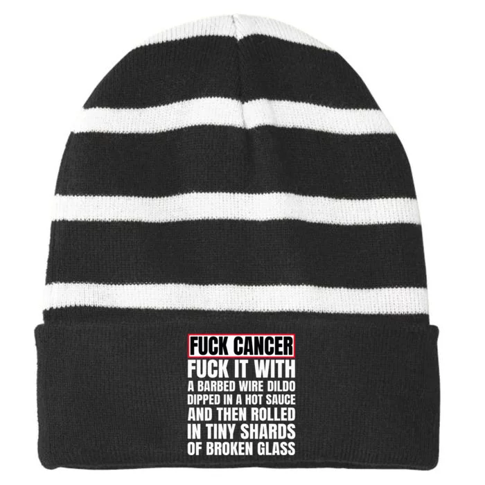 Fuck Cancer Striped Beanie with Solid Band