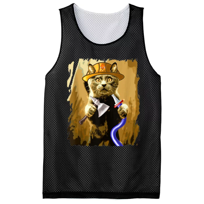 Funny Cat Firefighter Hydrant Fireman Fire Departt Ank Op Mesh Reversible Basketball Jersey Tank