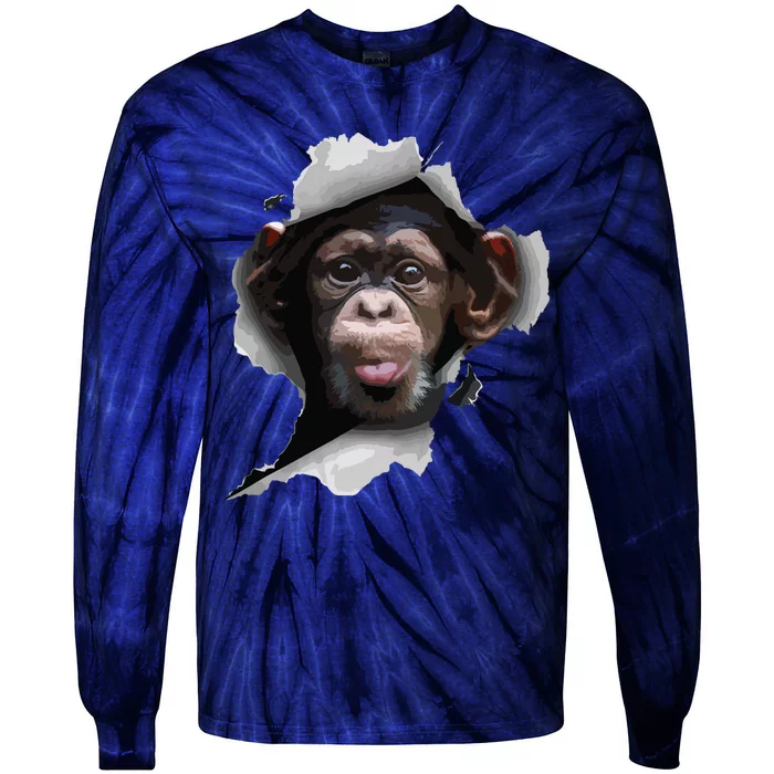 Funny Chimp, Funny Monkey, Monkey Lover Tie-Dye Long Sleeve Shirt