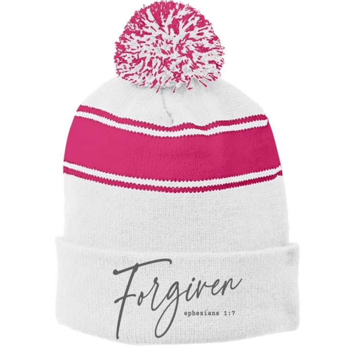 Forgiven Christian  Faith-based Gift for  Church Stripe Pom Pom Beanie