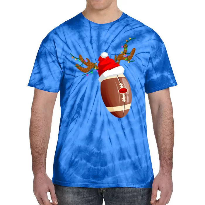 Funny Christmas Football Ball Santa Hat Reindeer Xmas Lights Gift Tie-Dye T-Shirt