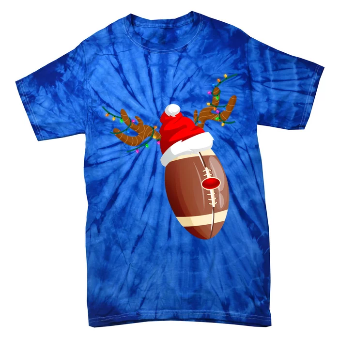 Funny Christmas Football Ball Santa Hat Reindeer Xmas Lights Gift Tie-Dye T-Shirt