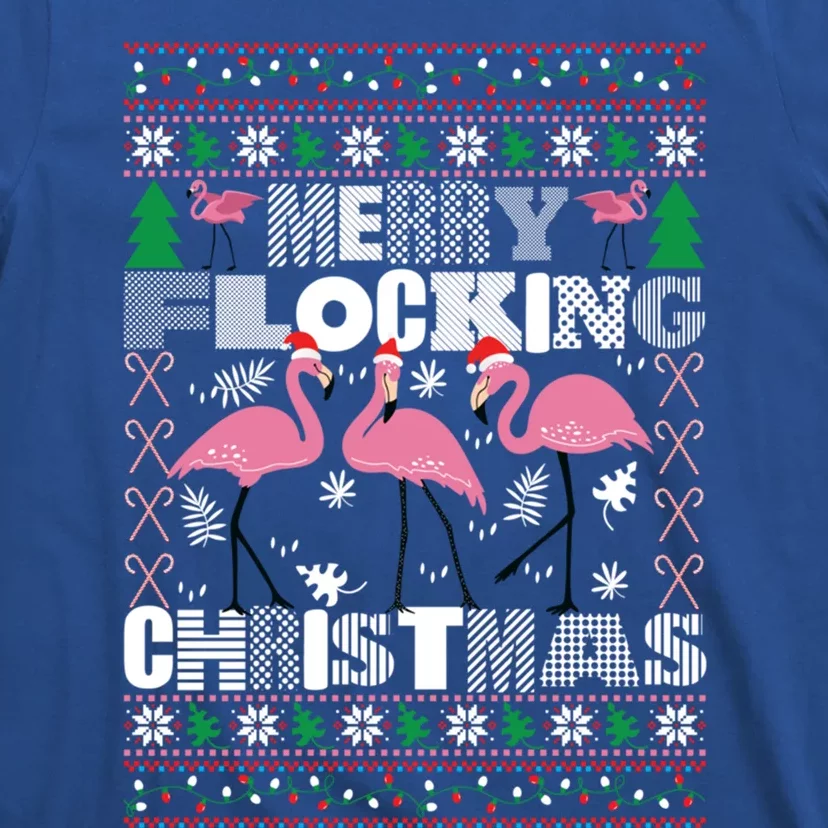 Flamingo Christmas Funny Gift Funny Merry Flocking Christmas Gift T-Shirt