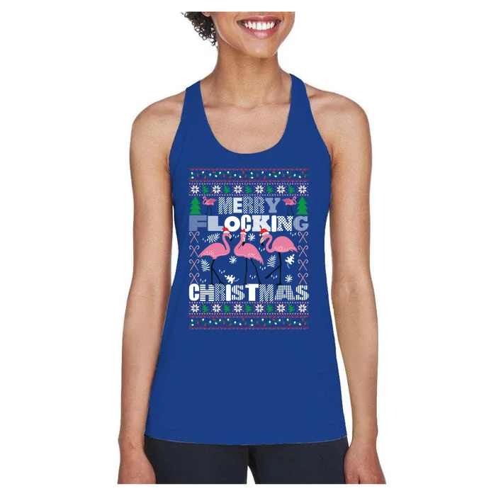 Flamingo Christmas Funny Gift Funny Merry Flocking Christmas Gift Women's Racerback Tank