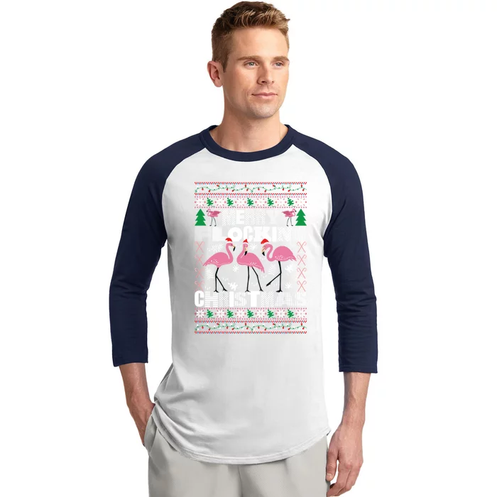 Flamingo Christmas Funny Gift Funny Merry Flocking Christmas Gift Baseball Sleeve Shirt