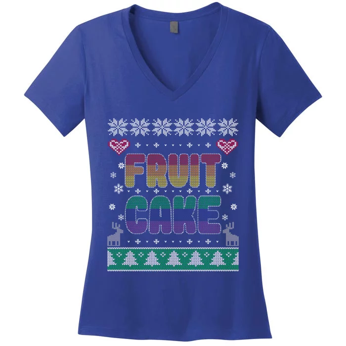 Fruit Cake Funny Gay Ugly Christmas Sweater Women's V-Neck T-Shirt