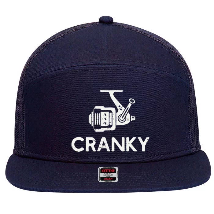 Funny Cranky Fishing Reel Pun Humor Fishermen 7 Panel Mesh Trucker Snapback Hat