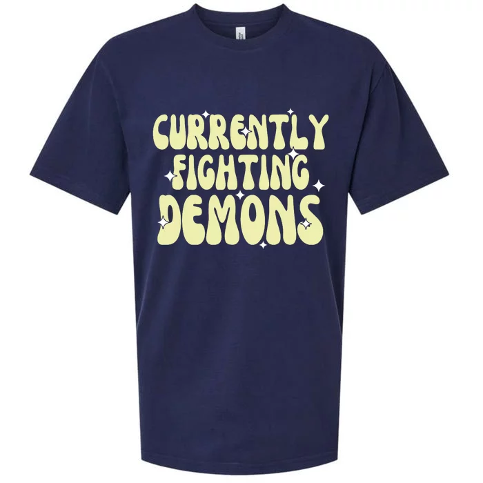 Funny Currently Fighting Demons Sueded Cloud Jersey T-Shirt