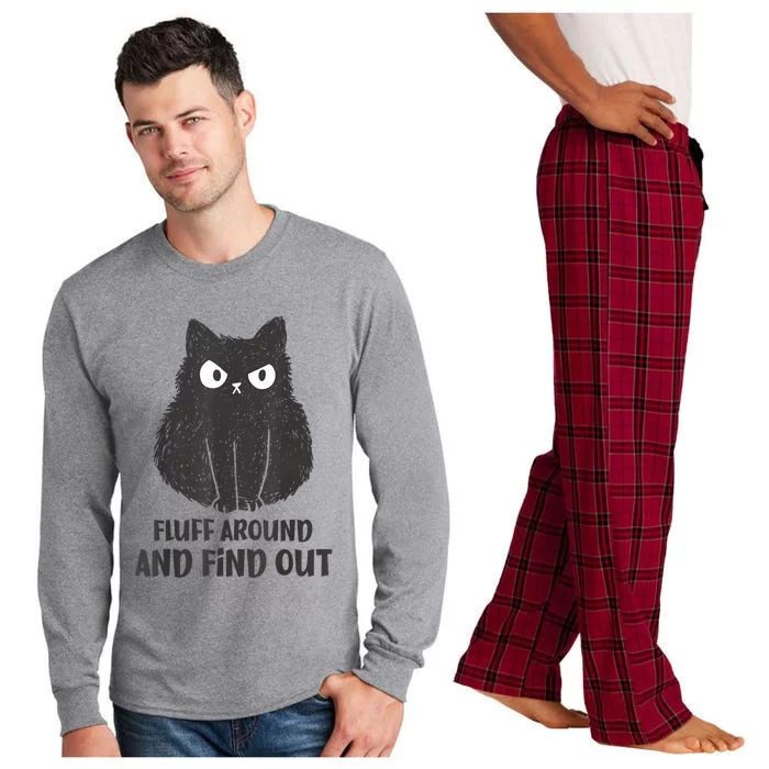 Funny Cat Fluff Around And Find Out Women Men Long Sleeve Pajama Set