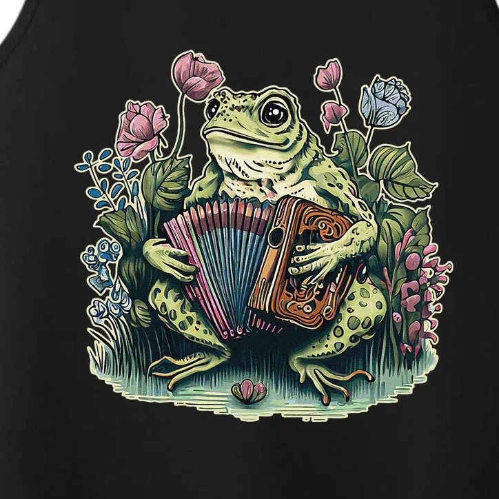 funny Cottagecore Frog Playing Accordion Performance Tank