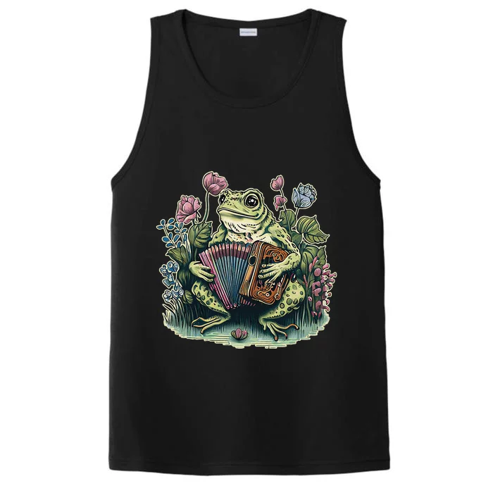 funny Cottagecore Frog Playing Accordion Performance Tank