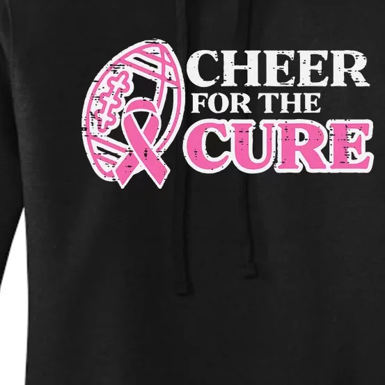 Football Cheer For The Cure Breast Cancer Awareness Ribbon Women's Pullover Hoodie