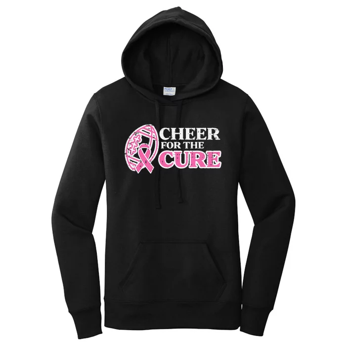 Football Cheer For The Cure Breast Cancer Awareness Ribbon Women's Pullover Hoodie