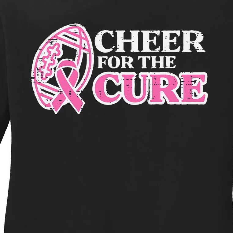 Football Cheer For The Cure Breast Cancer Awareness Ribbon Ladies Long Sleeve Shirt