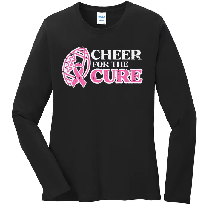 Football Cheer For The Cure Breast Cancer Awareness Ribbon Ladies Long Sleeve Shirt