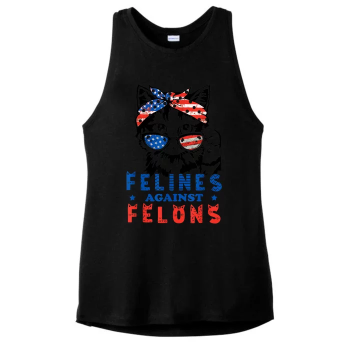 Funny Cat Felines Against Felons Ladies Tri-Blend Wicking Tank