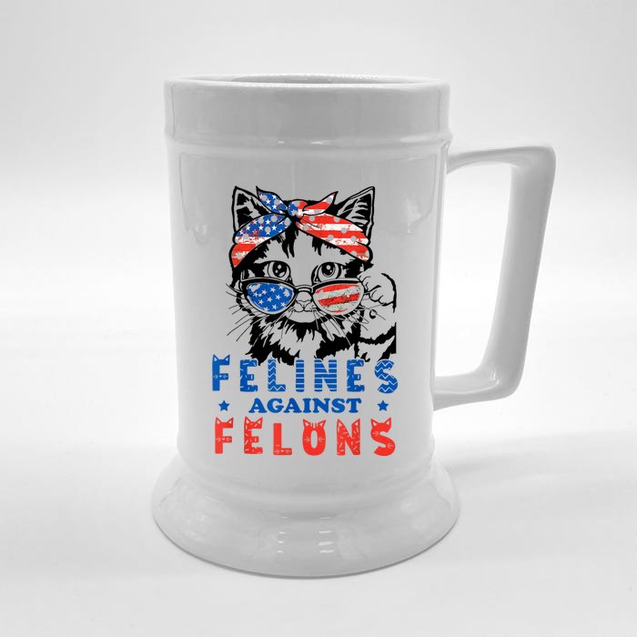 Funny Cat Felines Against Felons Front & Back Beer Stein