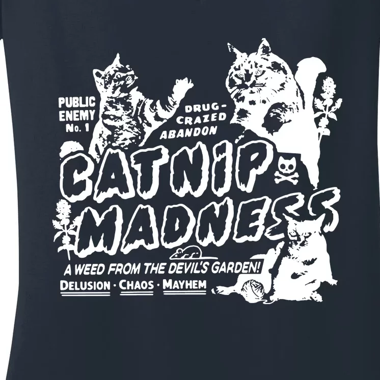 Funny Cat For Cat Mom Cat Dad Catnip Madness Cute Cat Women's V-Neck T-Shirt