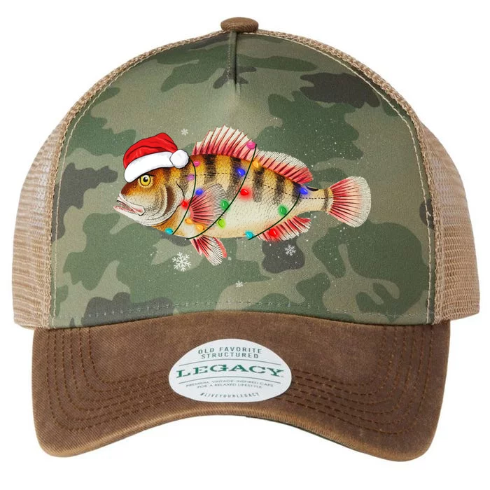 Funny Christmas Fishing Bass With Santa Hat Xmas Fishing Tee Gift Legacy Tie Dye Trucker Hat