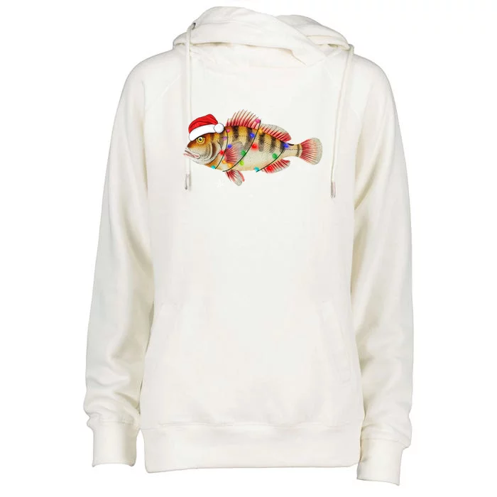 Funny Christmas Fishing Bass With Santa Hat Xmas Fishing Tee Gift Womens Funnel Neck Pullover Hood