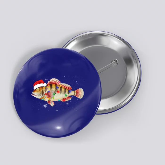 Funny Christmas Fishing Bass With Santa Hat Xmas Fishing Tee Gift Button