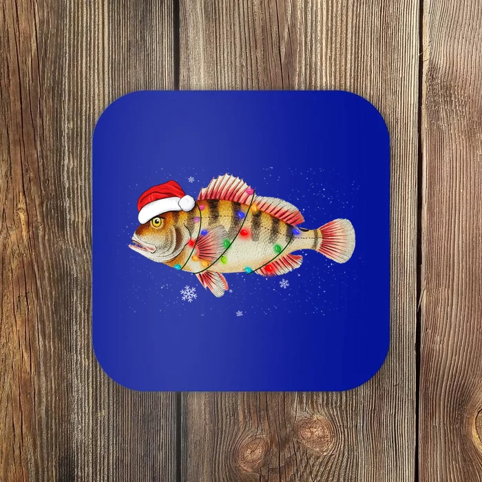 Funny Christmas Fishing Bass With Santa Hat Xmas Fishing Tee Gift Coaster