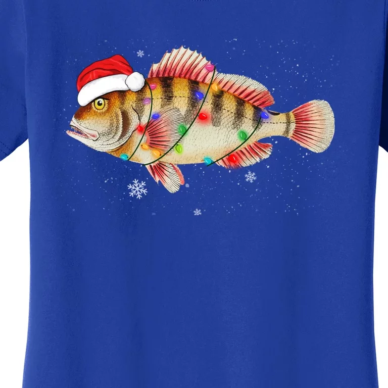 Funny Christmas Fishing Bass With Santa Hat Xmas Fishing Tee Gift Women's T-Shirt