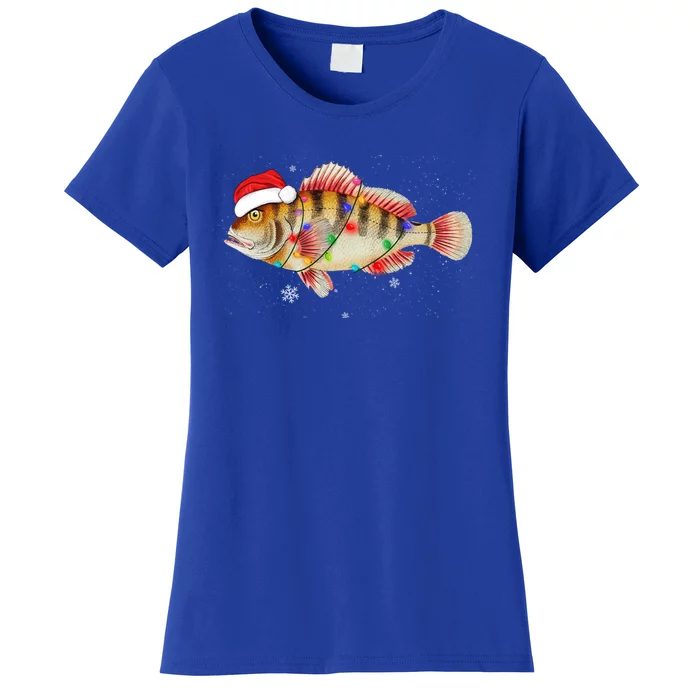 Funny Christmas Fishing Bass With Santa Hat Xmas Fishing Tee Gift Women's T-Shirt