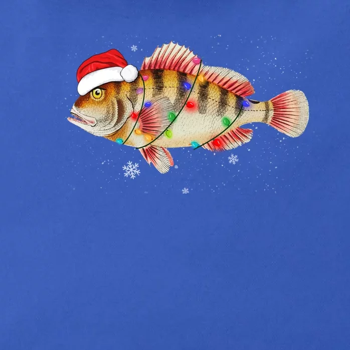 Funny Christmas Fishing Bass With Santa Hat Xmas Fishing Tee Gift Zip Tote Bag