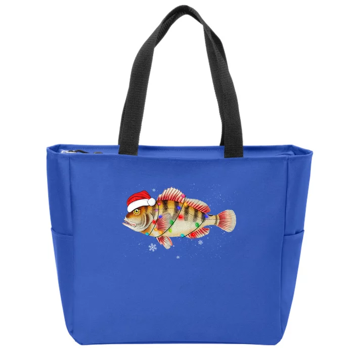 Funny Christmas Fishing Bass With Santa Hat Xmas Fishing Tee Gift Zip Tote Bag